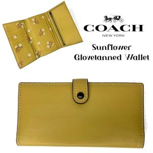 Coach Sunflower Floral Bow Glovetanned Leather Wallet Hay Yellow Matches Rogues